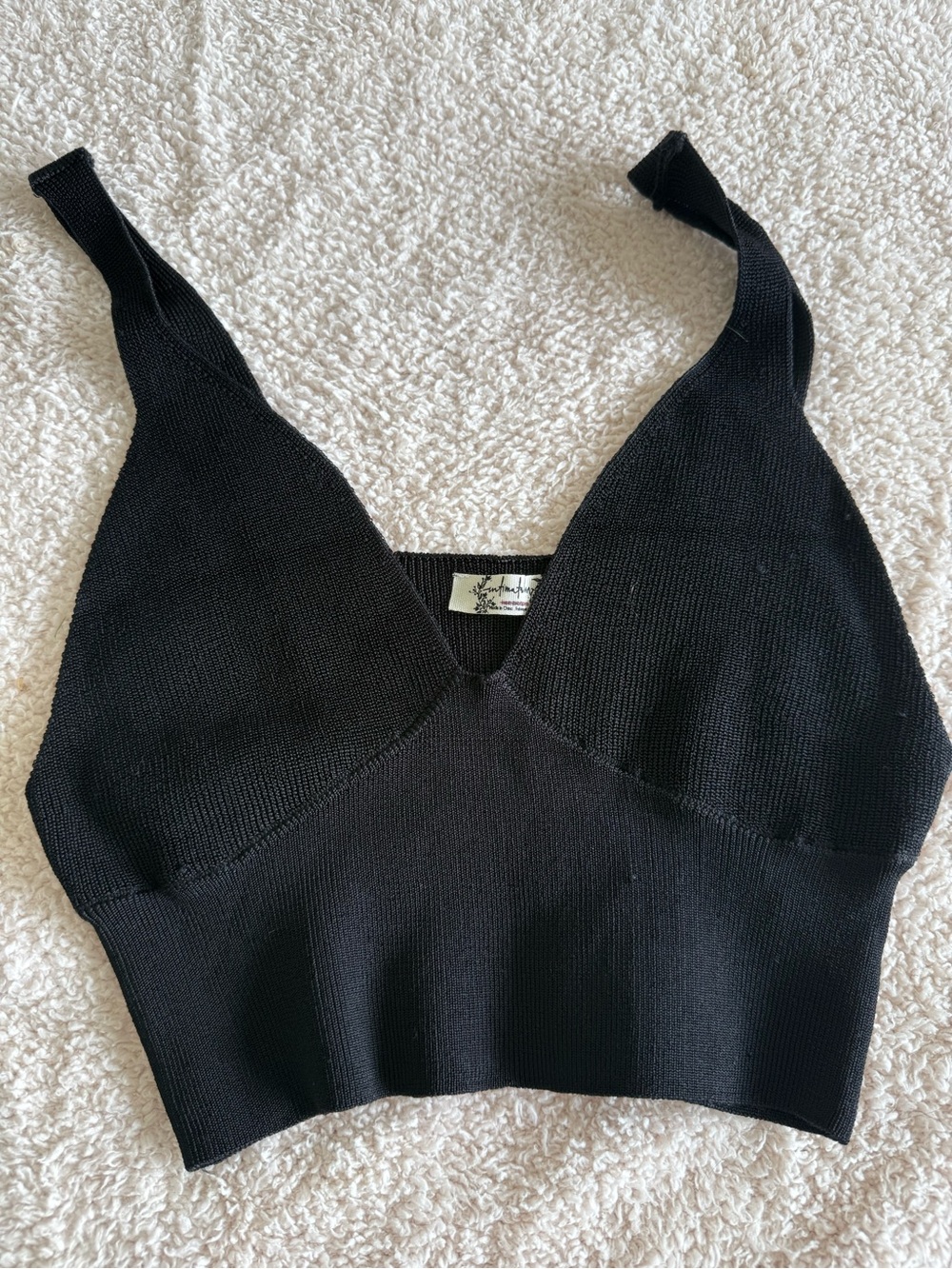 Free People Black Ribbed Knit Bandeau Bralette